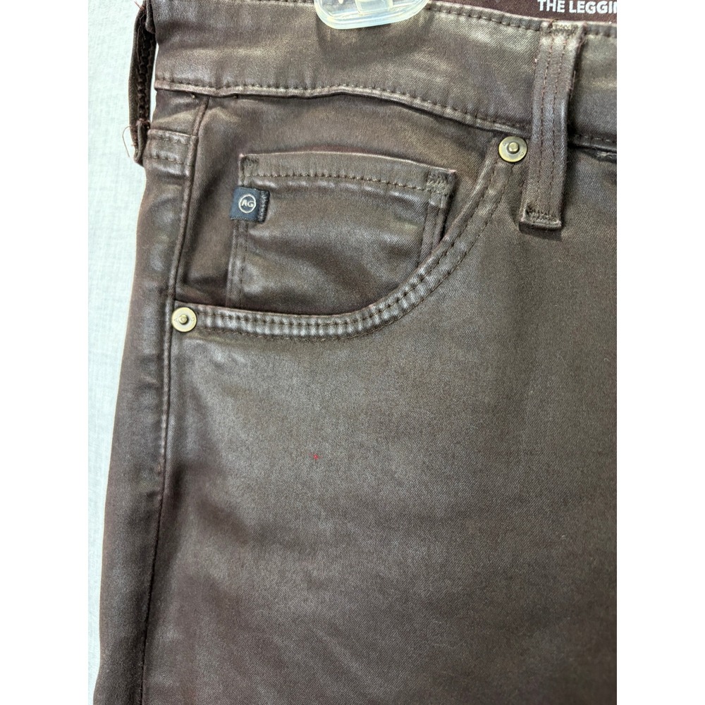 AG Adriano Goldschmied Coated Legging Ankle Jeans Size 29R Brown Leather Look - Picture 4 of 12